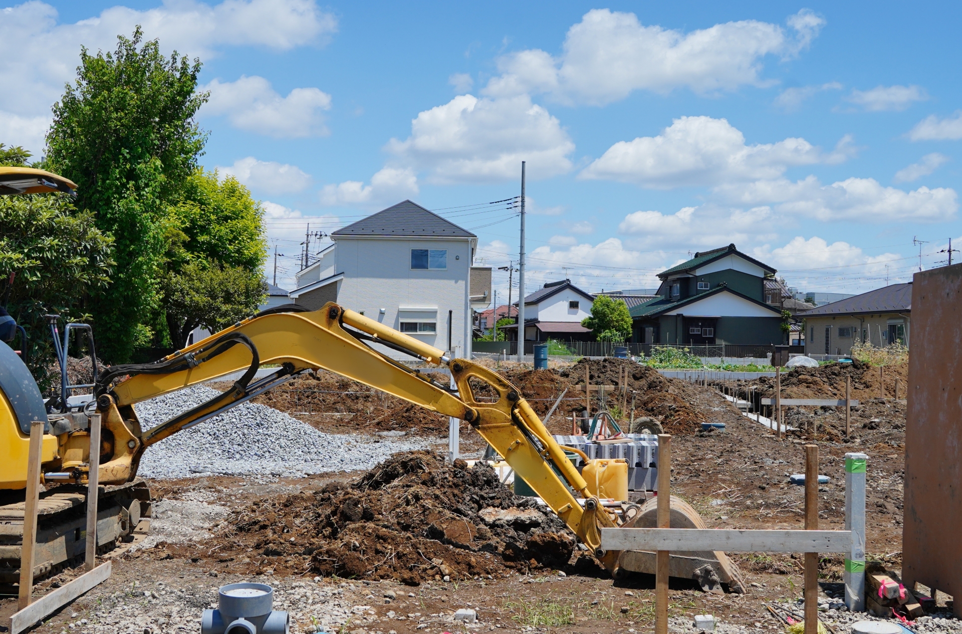 住宅建設の地盤基礎工事の現場